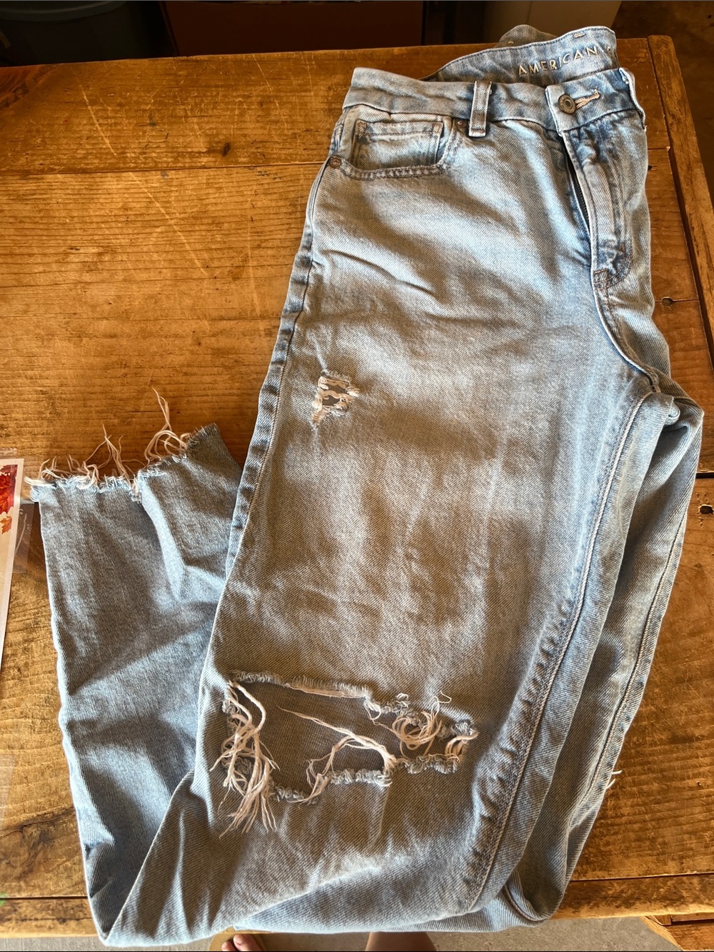 American Eagle Outfitters Light Wash Distressed Curvy Mom Jean